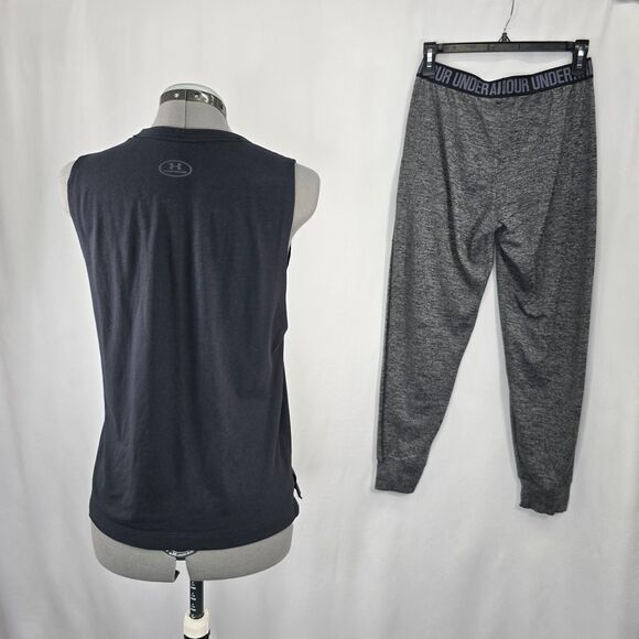 Women's Athletic Under Armour Set Joggers & American Flag Tank Black Gray SZ XS - Picture 3 of 9
